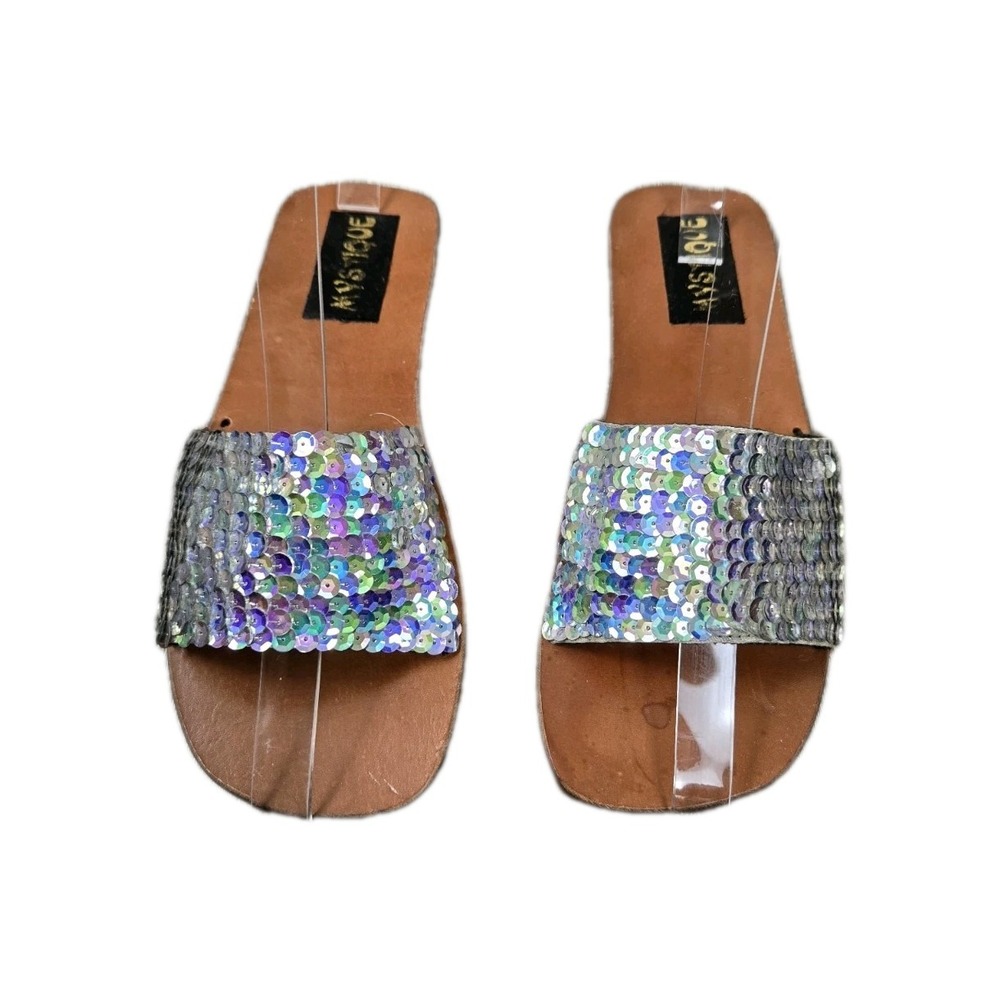Mystique Sequin Slide Sandals‎ Women's Size 5 | Iridescent Slip-On Flats Summer